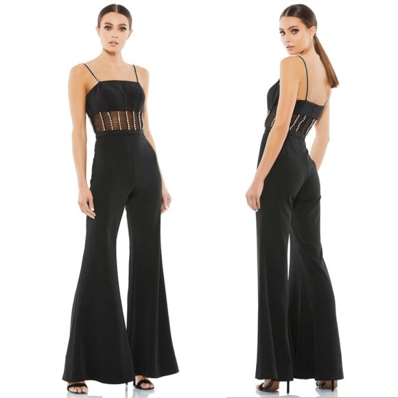 Mac Duggal Formal Crystal Studded Spaghetti Strap Jumpsuit 26601